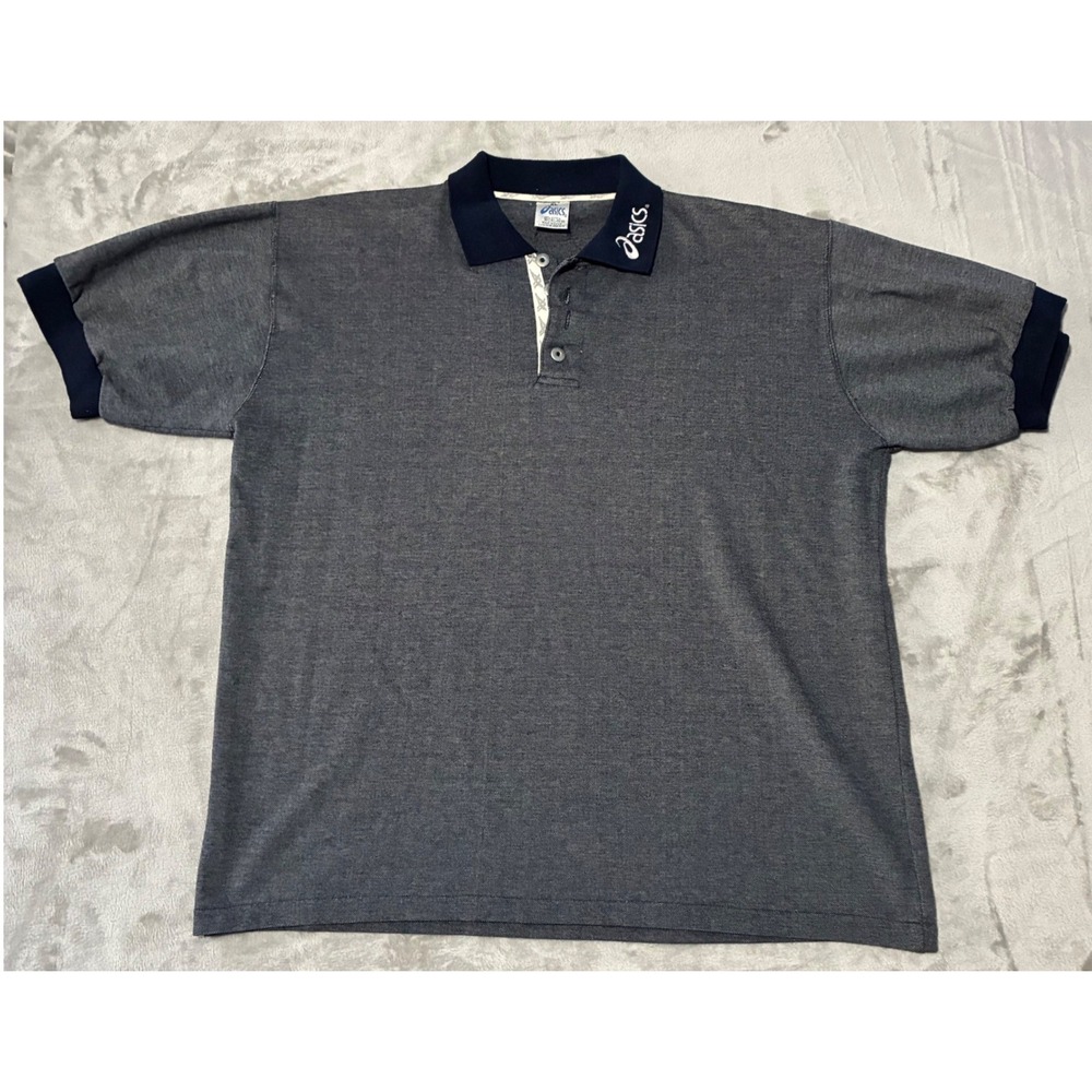 Asics Vintage Mens XL Polo Shirt Football Rugby Cricket Short Sleeve Embroidered